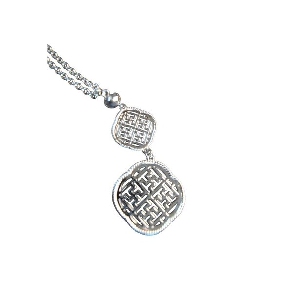 New Silver Double Pendant Necklace With Intricate Design For Women - Picture 2 of 5